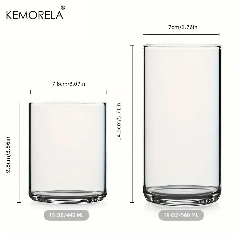 Clear borosilicate drinking glasses set with two sizes 15 oz and 19 oz transparent tumblers for dining room use