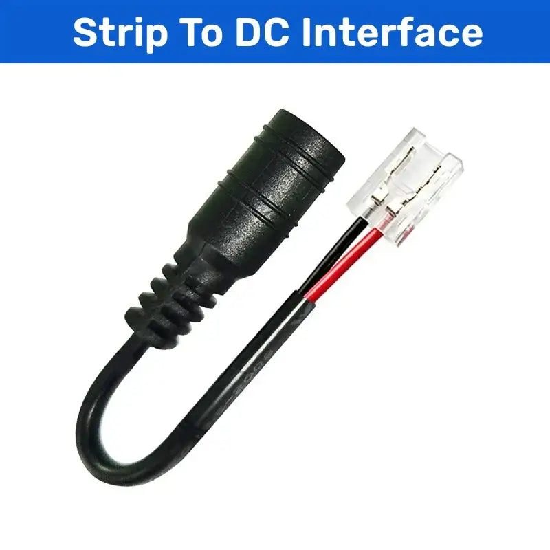 Clear cob led strip connectors 2-pin l-shape kitchen clips with black plastic strip-to-dc interface cable and red black wire