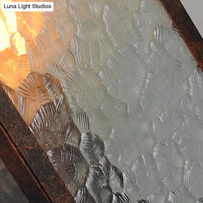 Clear Cracked Glass Rectangle Restaurant Sconce Lamp in Weathered Copper