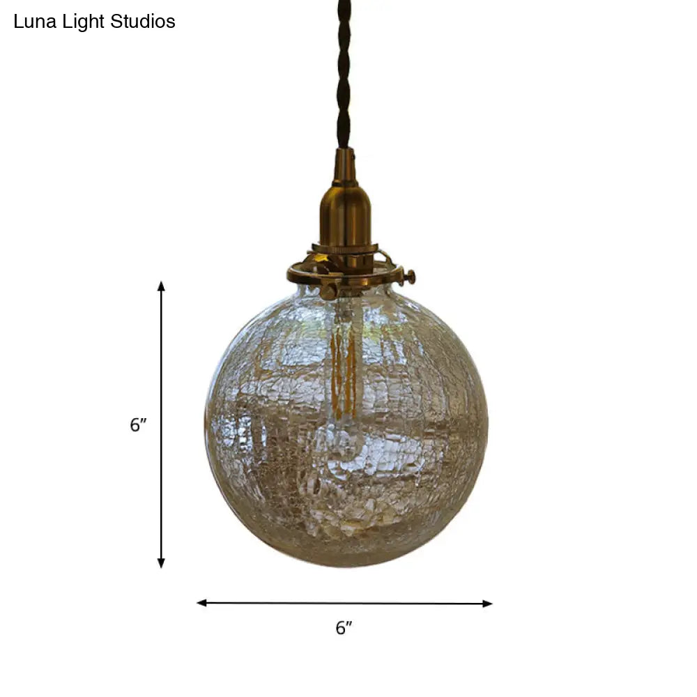 Clear Crackle Glass Pendant: Minimalist Brass Ball Washroom Lighting Fixture