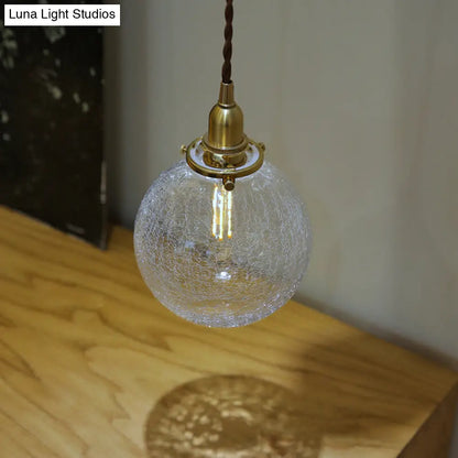 Clear Crackle Glass Pendant: Minimalist Brass Ball Washroom Lighting Fixture