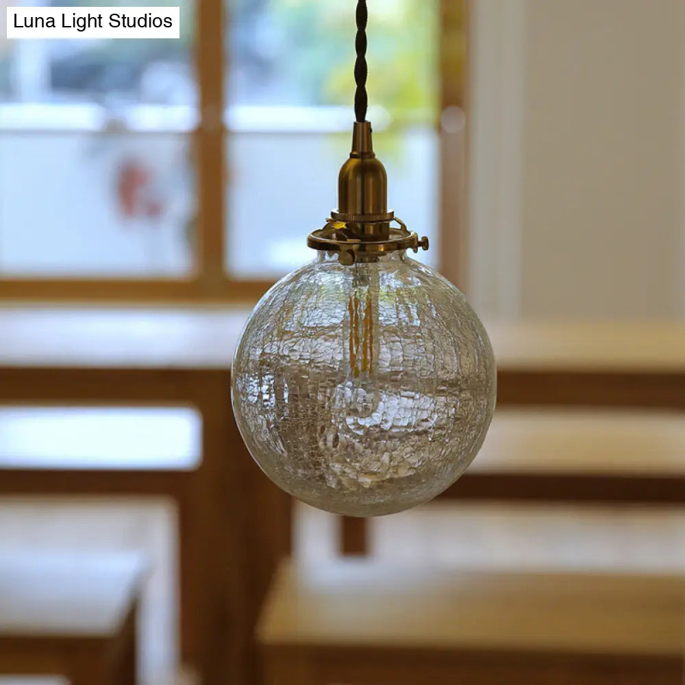 Clear Crackle Glass Pendant: Minimalist Brass Ball Washroom Lighting Fixture