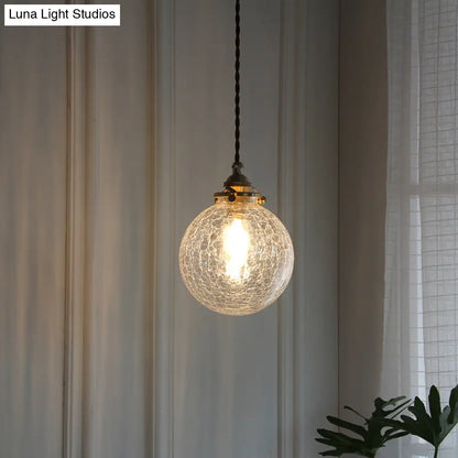 Clear Crackle Glass Pendant: Minimalist Brass Ball Washroom Lighting Fixture