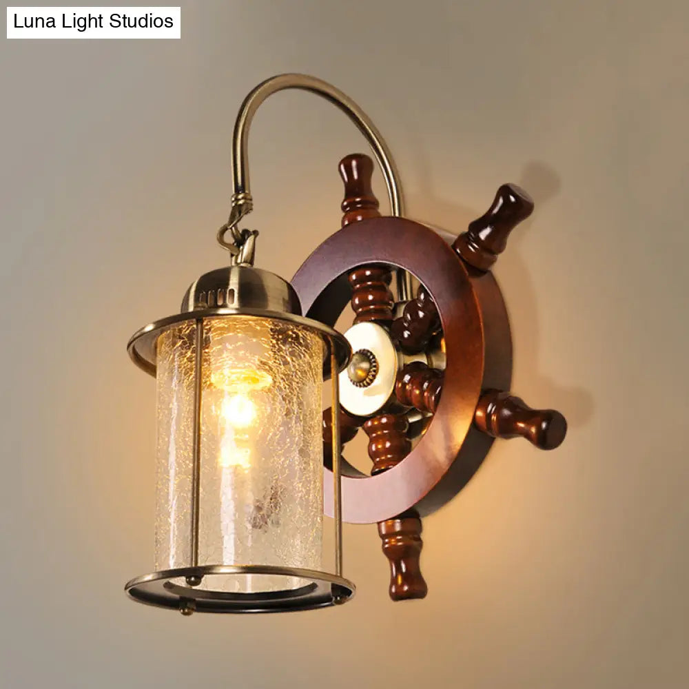 Clear Crackle Glass Wall Sconce - Farm Style 1 Light Gold Wall Lamp for Living Room