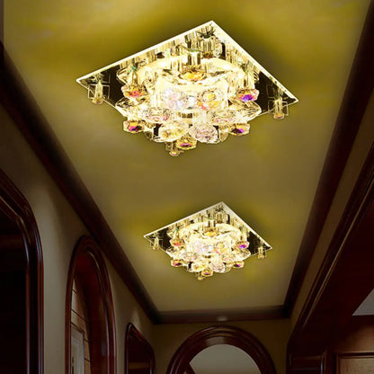 DecorBites™ Lámpara de techo empotrada de cristal transparente de 5 luces con pantalla floral - Diseño minimalista