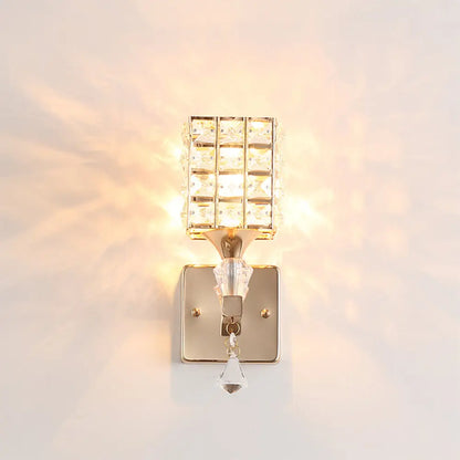 DecorBites™ Clear Crystal and Metal Cubic Shade Wall Sconce: Modern, Stylish 1 Light Fixture (Silver/Gold) for Bedroom