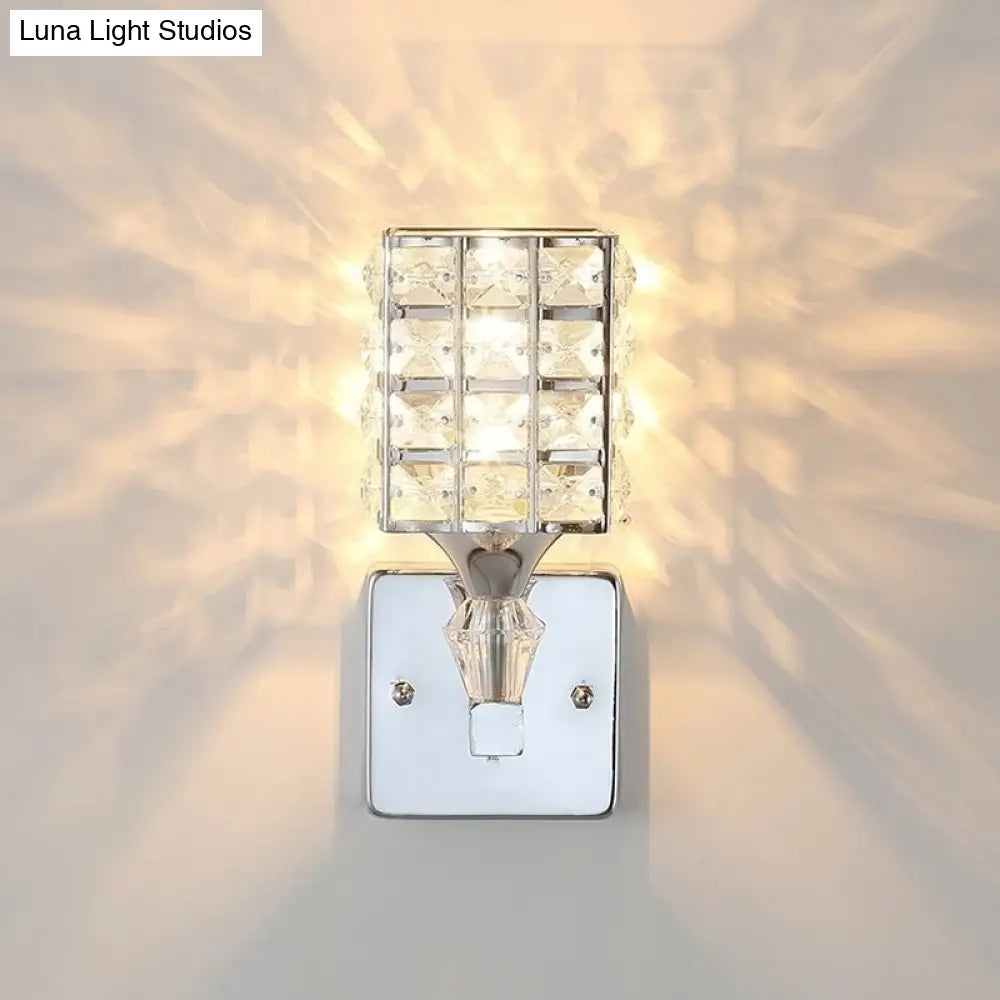 DecorBites™ Clear Crystal and Metal Cubic Shade Wall Sconce: Modern, Stylish 1 Light Fixture (Silver/Gold) for Bedroom