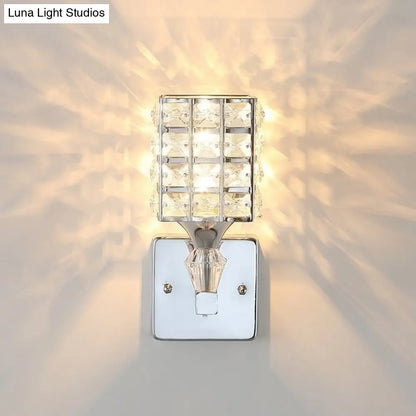 DecorBites™ Clear Crystal and Metal Cubic Shade Wall Sconce: Modern, Stylish 1 Light Fixture (Silver/Gold) for Bedroom