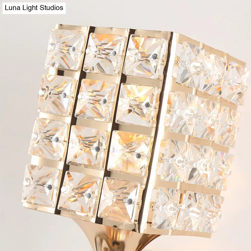 DecorBites™ Clear Crystal and Metal Cubic Shade Wall Sconce: Modern, Stylish 1 Light Fixture (Silver/Gold) for Bedroom