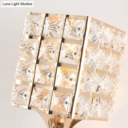DecorBites™ Clear Crystal and Metal Cubic Shade Wall Sconce: Modern, Stylish 1 Light Fixture (Silver/Gold) for Bedroom