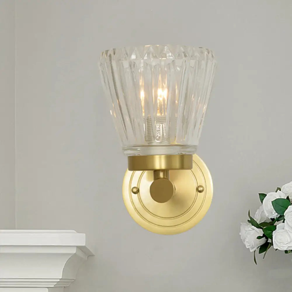 DecorBites™ DecorBites™ Clear Crystal Cone Wall Sconce in Modern Brass Design