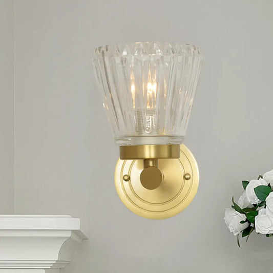 DecorBites™ DecorBites™ Clear Crystal Cone Wall Sconce in Modern Brass Design