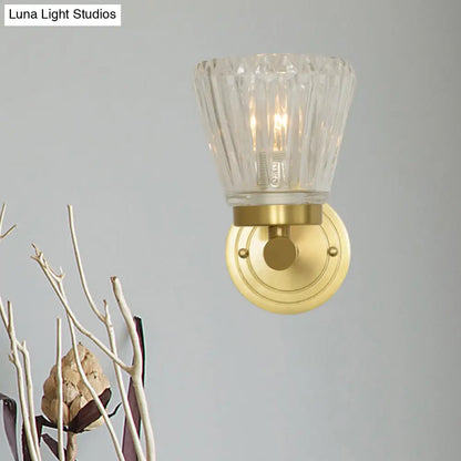 DecorBites™ DecorBites™ Clear Crystal Cone Wall Sconce in Modern Brass Design