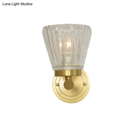 DecorBites™ DecorBites™ Clear Crystal Cone Wall Sconce in Modern Brass Design