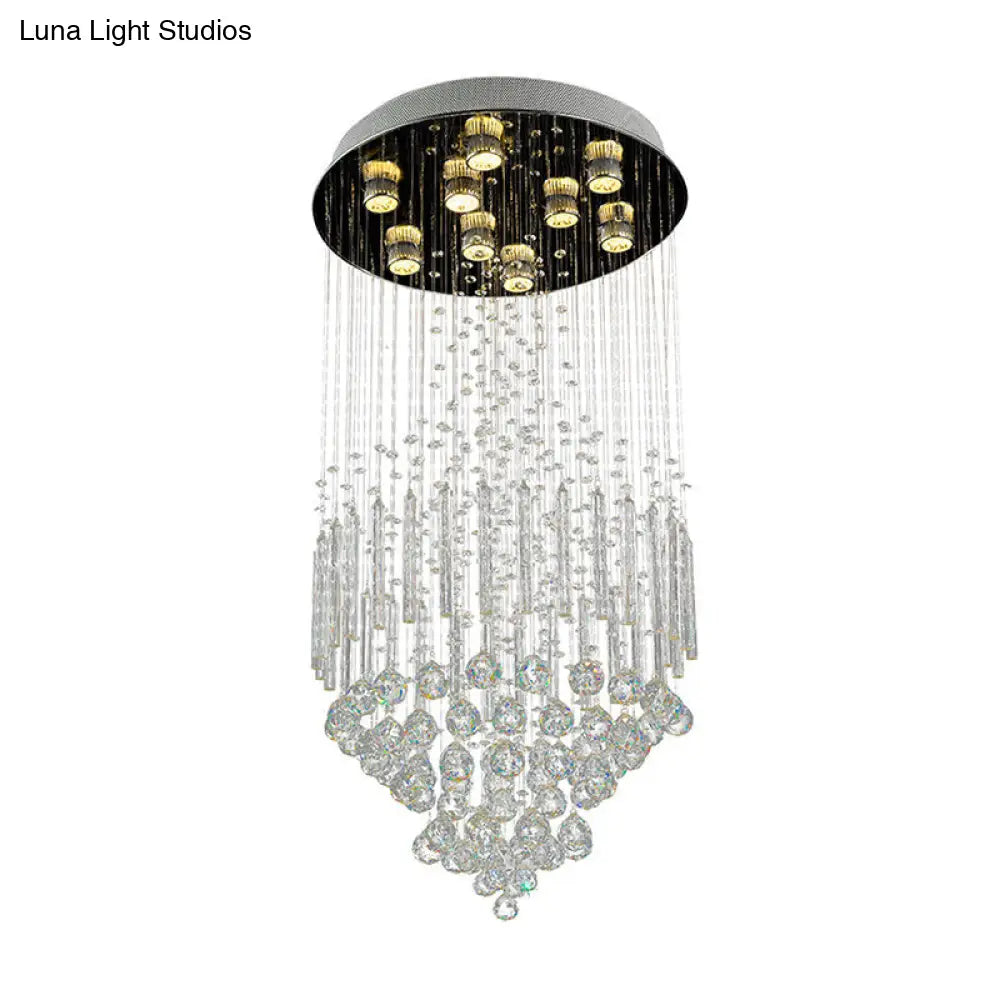 DecorBites™ DecorBites™ Clear Crystal Conical Flush Mount with 9 Lights - Minimalist White Flush Light for Living Room