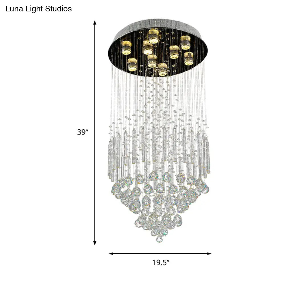 DecorBites™ DecorBites™ Clear Crystal Conical Flush Mount with 9 Lights - Minimalist White Flush Light for Living Room