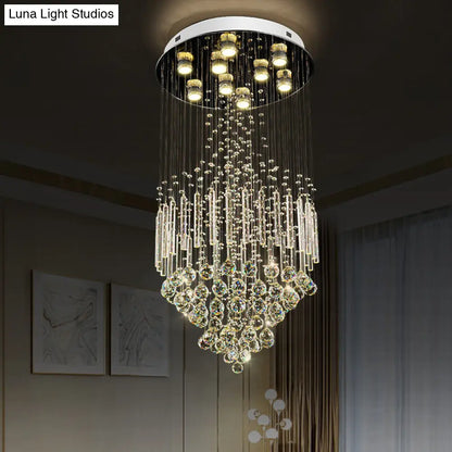 DecorBites™ DecorBites™ Clear Crystal Conical Flush Mount with 9 Lights - Minimalist White Flush Light for Living Room