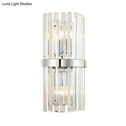 DecorBites™ Clear Crystal Cylinder Wall Sconce in Chrome - Contemporary 2 Light Bedroom Lighting Fixture