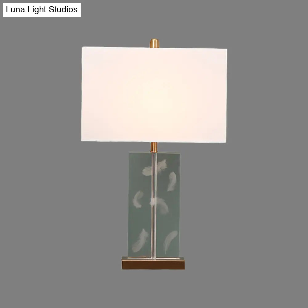 Clear Crystal Desk Lamp: Modern 1 Bulb White Table Light with Fabric Shade