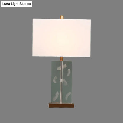 Clear Crystal Desk Lamp: Modern 1 Bulb White Table Light with Fabric Shade