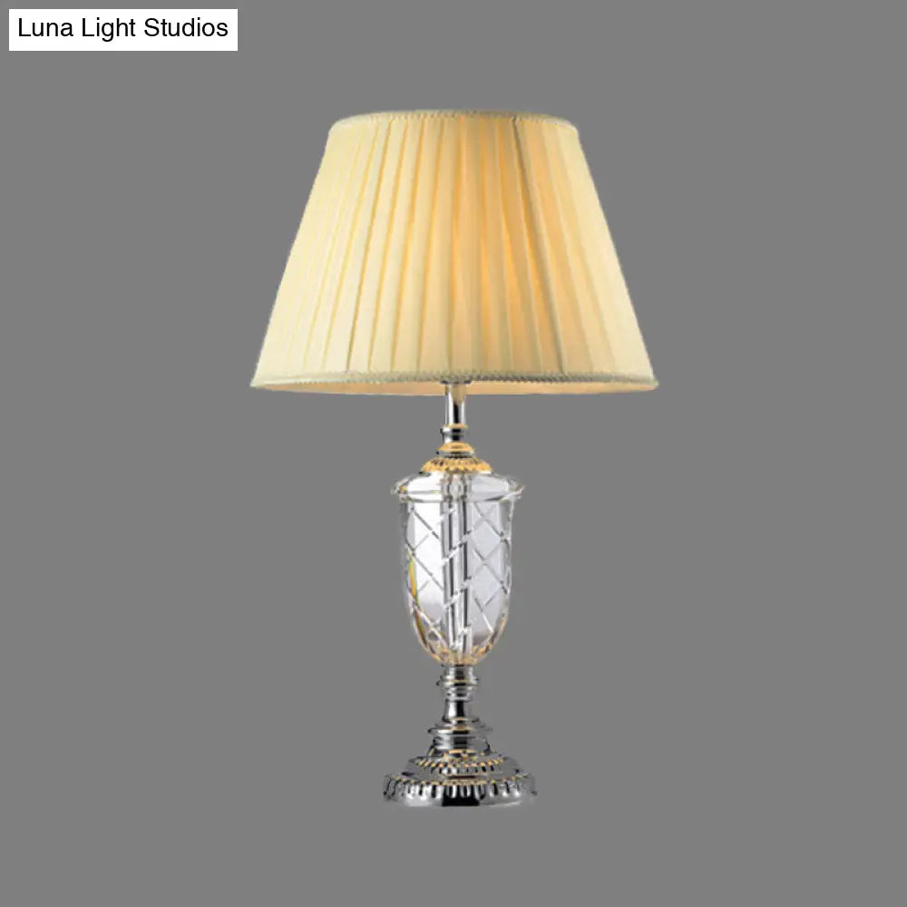 Clear Crystal Desk Lamp: Modern Table Light with Cone Fabric Shade