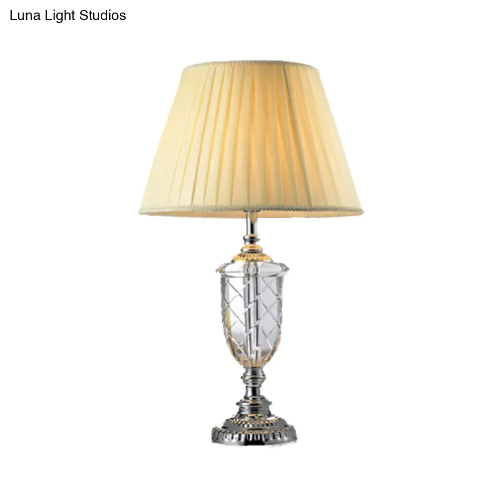 Clear Crystal Desk Lamp: Modern Table Light with Cone Fabric Shade