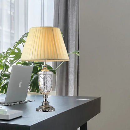 Clear Crystal Desk Lamp: Modern Table Light with Cone Fabric Shade