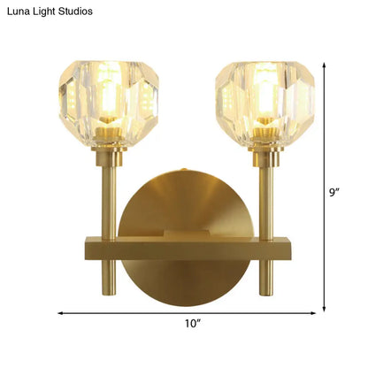 DecorBites™ DecorBites™ Clear Crystal Dome Wall Light Fixture - Modern Brass Finish, 1/2-Light, Living Room Lamp