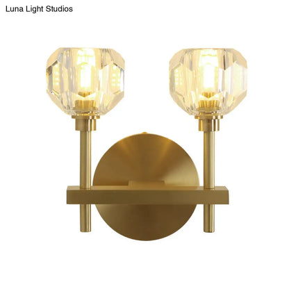 DecorBites™ DecorBites™ Clear Crystal Dome Wall Light Fixture - Modern Brass Finish, 1/2-Light, Living Room Lamp