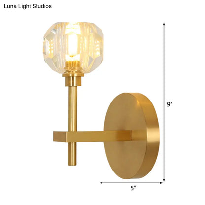 DecorBites™ DecorBites™ Clear Crystal Dome Wall Light Fixture - Modern Brass Finish, 1/2-Light, Living Room Lamp