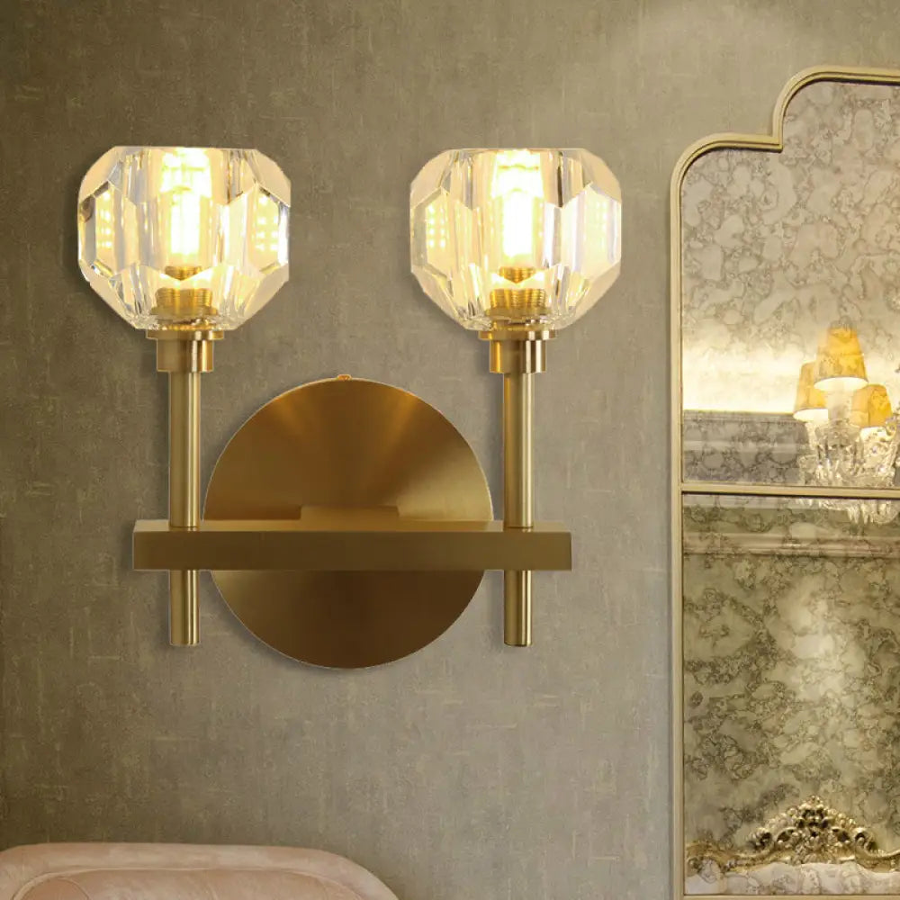 DecorBites™ DecorBites™ Clear Crystal Dome Wall Light Fixture - Modern Brass Finish, 1/2-Light, Living Room Lamp