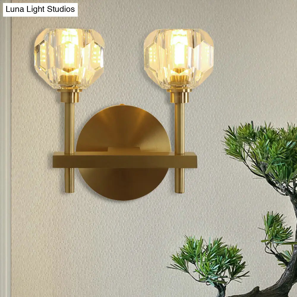 DecorBites™ DecorBites™ Clear Crystal Dome Wall Light Fixture - Modern Brass Finish, 1/2-Light, Living Room Lamp