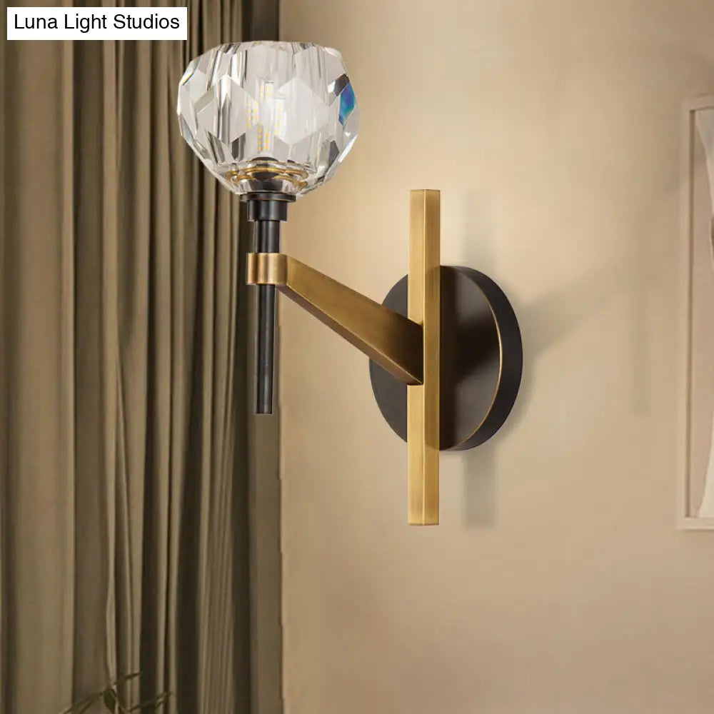 DecorBites™ DecorBites™ Clear Crystal Dome Wall Sconce Lamp in Brass Finish: Modern Style for Living Room