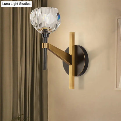 DecorBites™ DecorBites™ Clear Crystal Dome Wall Sconce Lamp in Brass Finish: Modern Style for Living Room