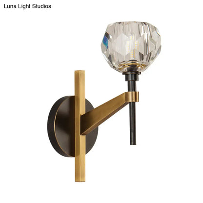 DecorBites™ DecorBites™ Clear Crystal Dome Wall Sconce Lamp in Brass Finish: Modern Style for Living Room