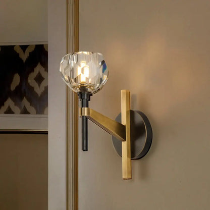 DecorBites™ DecorBites™ Clear Crystal Dome Wall Sconce Lamp in Brass Finish: Modern Style for Living Room