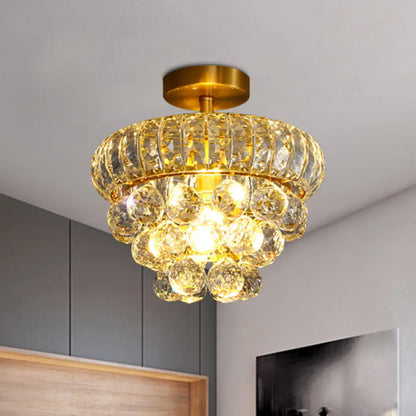 DecorBites™ DecorBites™ Clear Crystal Droplet Semi Mount Ceiling Light Fixture - Modern Brass Design