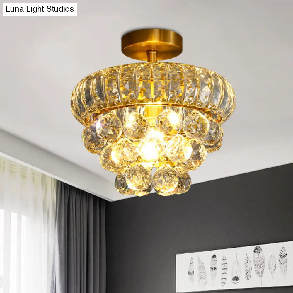 DecorBites™ DecorBites™ Clear Crystal Droplet Semi Mount Ceiling Light Fixture - Modern Brass Design