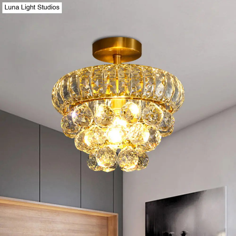 DecorBites™ DecorBites™ Clear Crystal Droplet Semi Mount Ceiling Light Fixture - Modern Brass Design