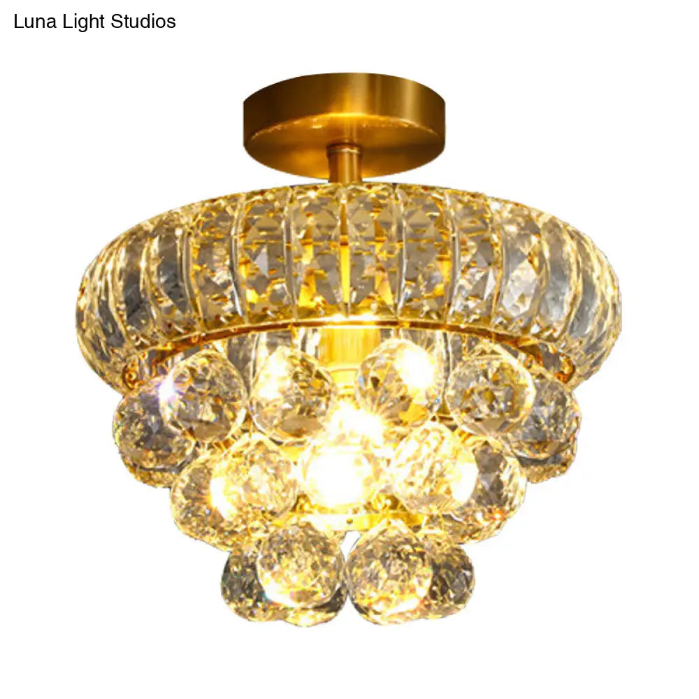 DecorBites™ DecorBites™ Clear Crystal Droplet Semi Mount Ceiling Light Fixture - Modern Brass Design