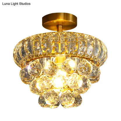 DecorBites™ DecorBites™ Clear Crystal Droplet Semi Mount Ceiling Light Fixture - Modern Brass Design