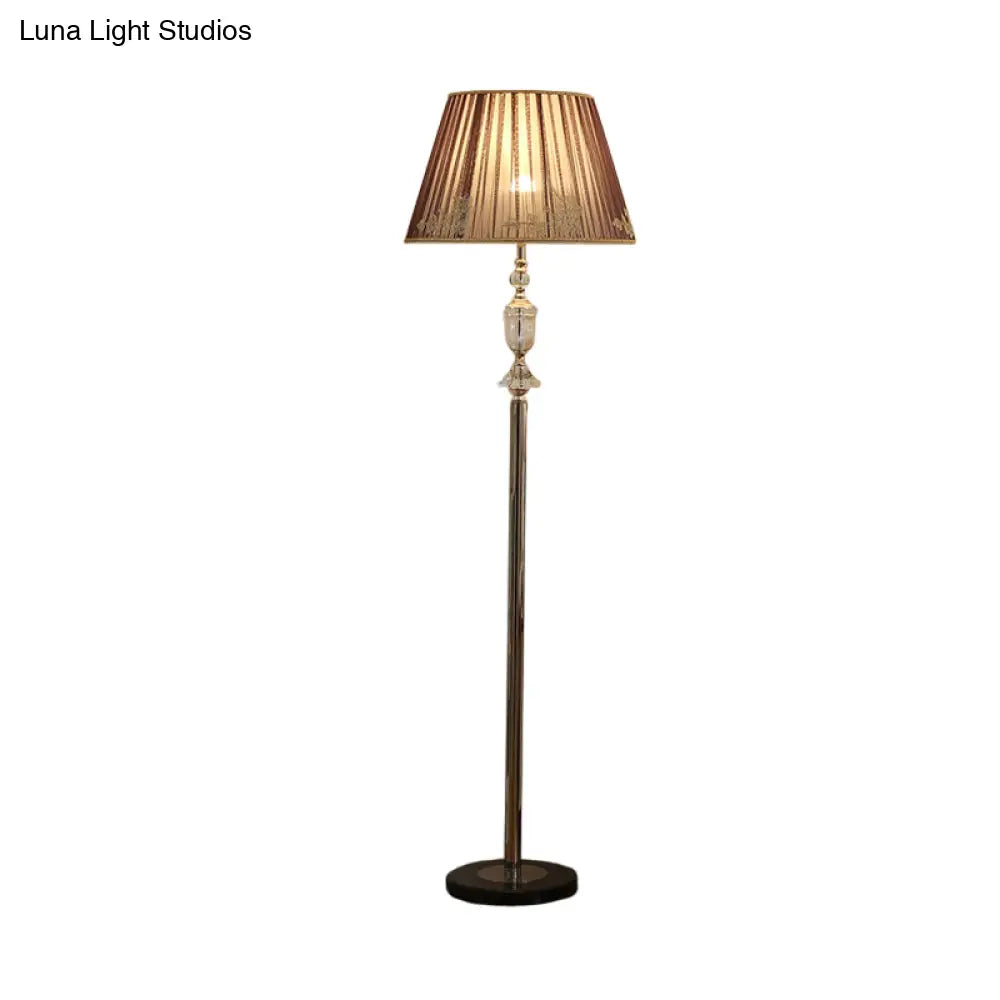 Clear Crystal Floor Lamp - Minimalistic Champagne Stand Up Light with Fabric Shade