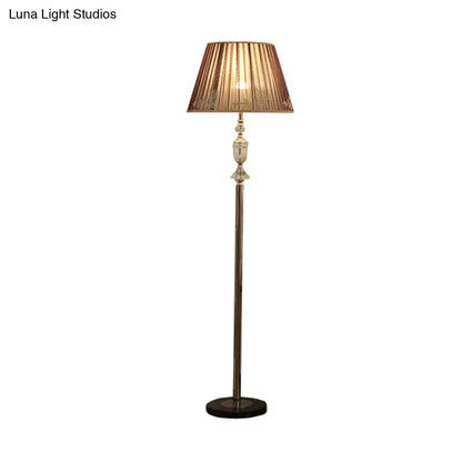 Clear Crystal Floor Lamp - Minimalistic Champagne Stand Up Light with Fabric Shade