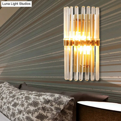 DecorBites™ Clear Crystal Half-Cylindrical Wall Sconce Lamp: Contemporary Brass Finish Lighting for Bedroom