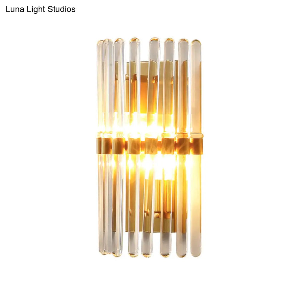 DecorBites™ Clear Crystal Half-Cylindrical Wall Sconce Lamp: Contemporary Brass Finish Lighting for Bedroom