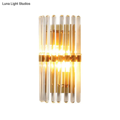 DecorBites™ Clear Crystal Half-Cylindrical Wall Sconce Lamp: Contemporary Brass Finish Lighting for Bedroom