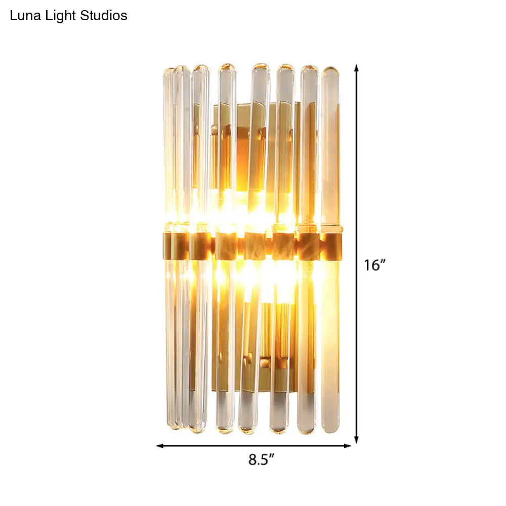 DecorBites™ Clear Crystal Half-Cylindrical Wall Sconce Lamp: Contemporary Brass Finish Lighting for Bedroom