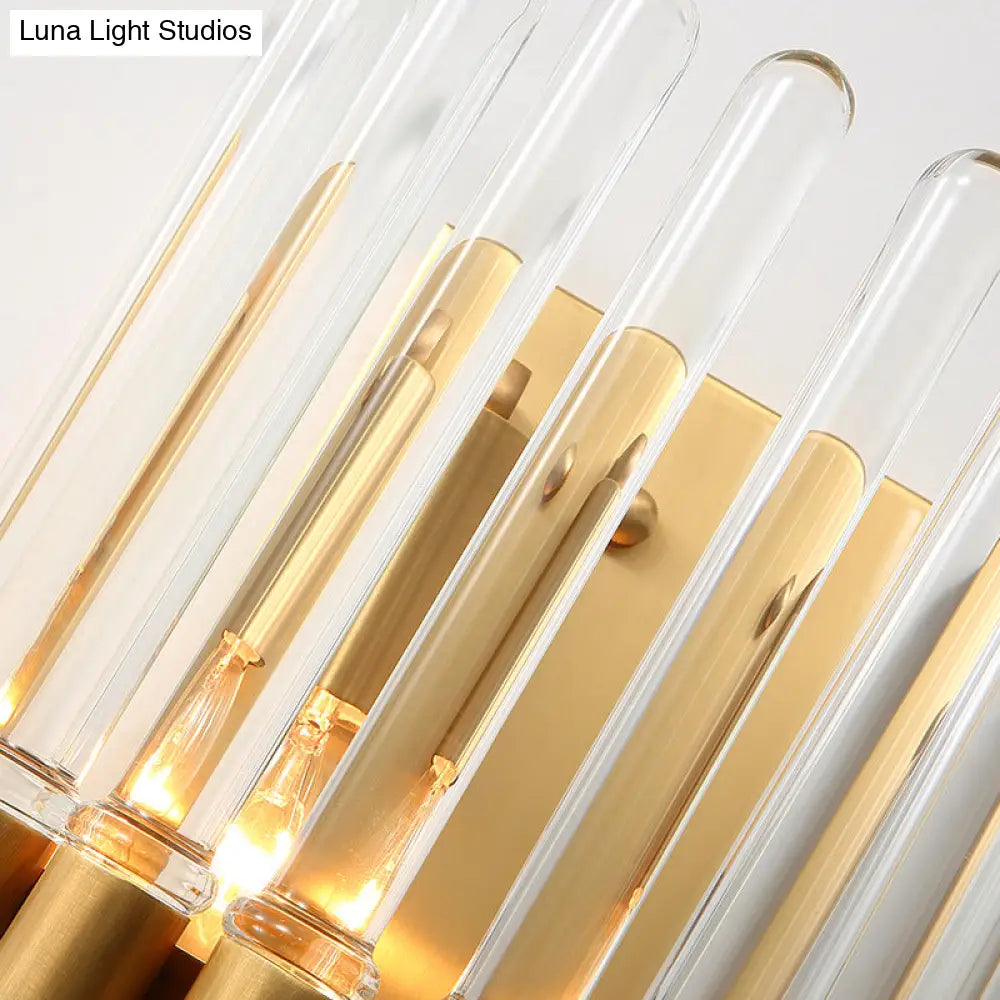 DecorBites™ Clear Crystal Half-Cylindrical Wall Sconce Lamp: Contemporary Brass Finish Lighting for Bedroom