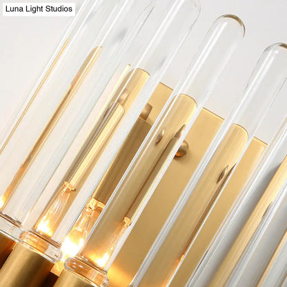 DecorBites™ Clear Crystal Half-Cylindrical Wall Sconce Lamp: Contemporary Brass Finish Lighting for Bedroom