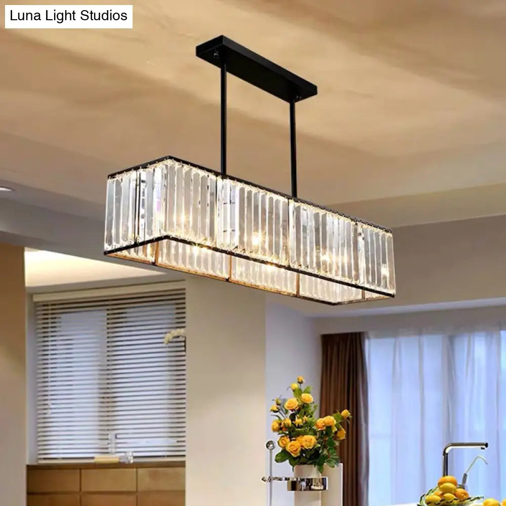 DecorBites™ Clear Crystal Island Pendant Light - Minimalistic Rectangular Design, 4 Heads - Ideal for Living Room Ceiling